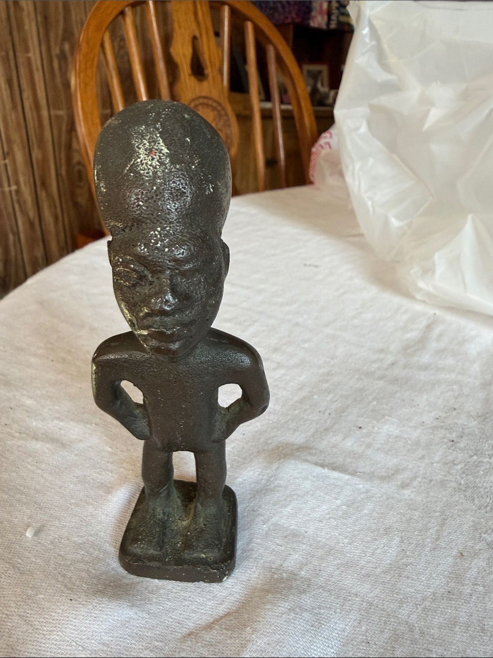 Black Cast Metal Tribal Figure Sculpture - Decorative Home Art